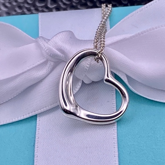 Tiffany & Co. Jewelry - Tiffany & Co 22mm Elsa Peretti open heart necklace .925 silver 5.5grams Box Nice